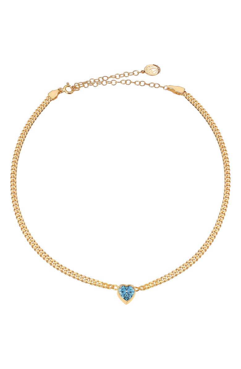 GABI RIELLE Gold Plated Sterling Silver Sapphire Heart Choker, Main, color, 