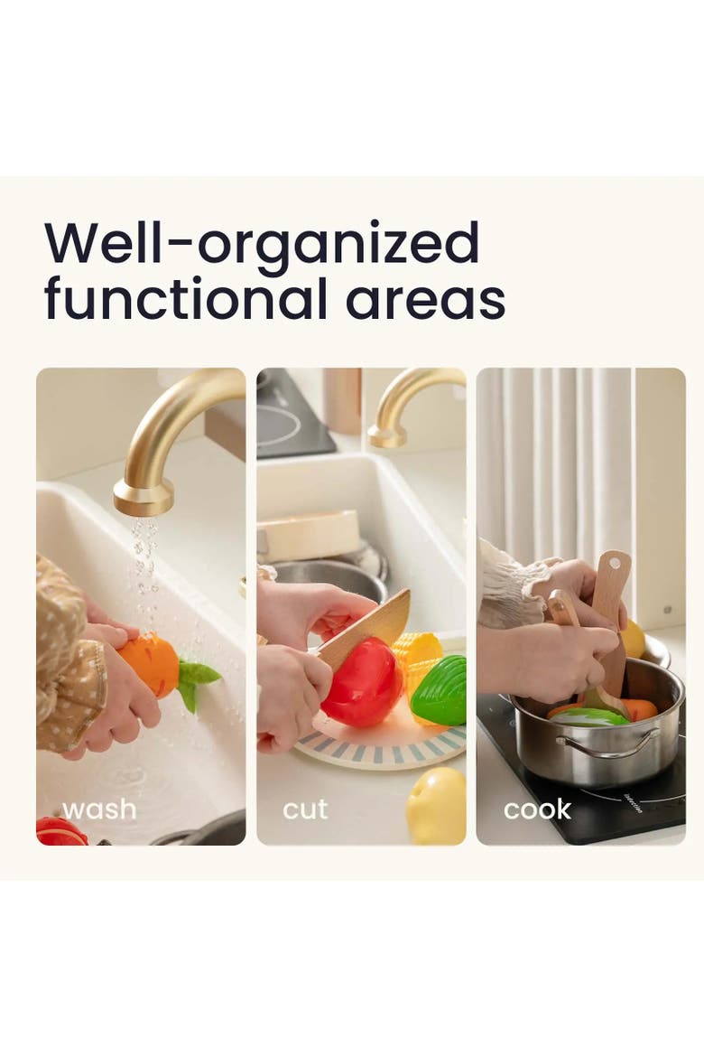 Aqua Wooden Play Kitchen Set with Running Water in Cream for Toddlers, Alternate, color, Multicolor