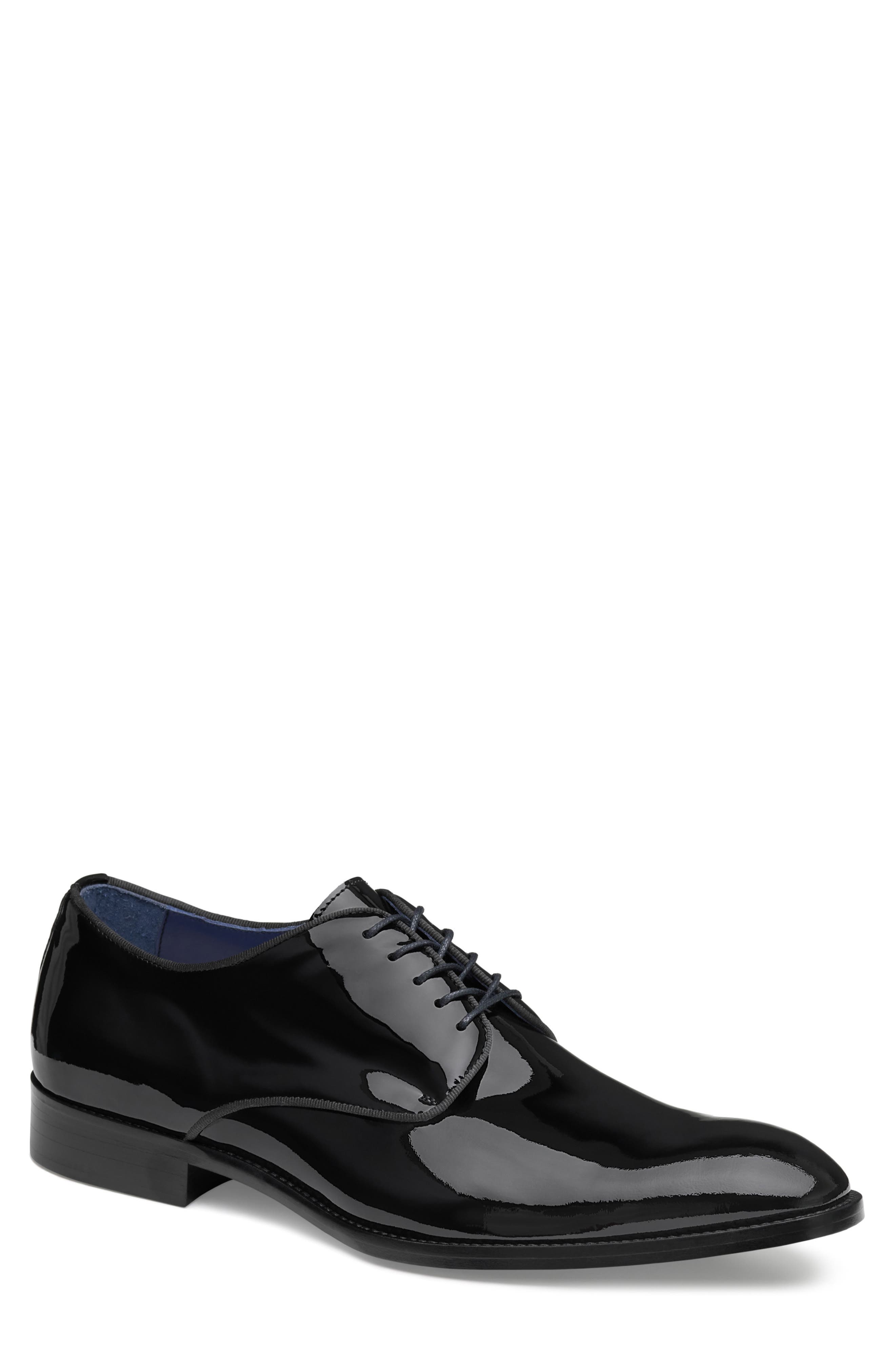 Johnston 
Murphy Kinser Water Resistant Plain Toe Derby, Main, color, Black Italian Patent Calfskin