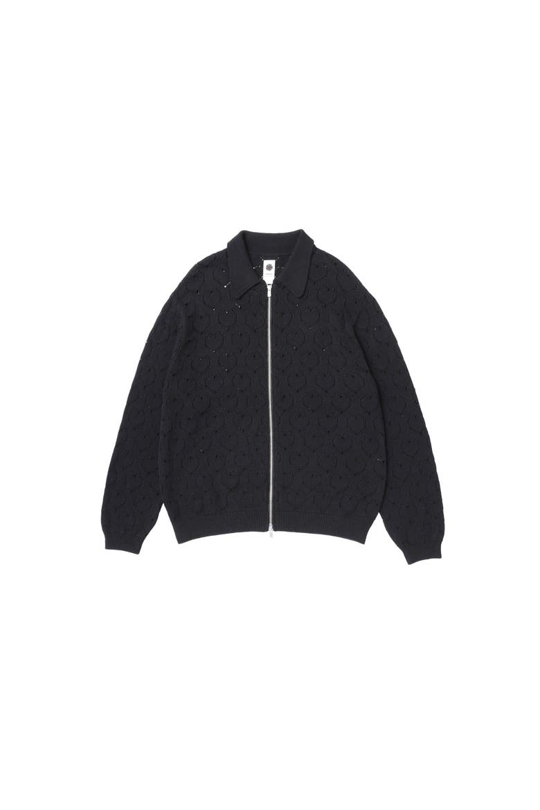 Eyelet Knitted Zip-Up, Main, color, Black