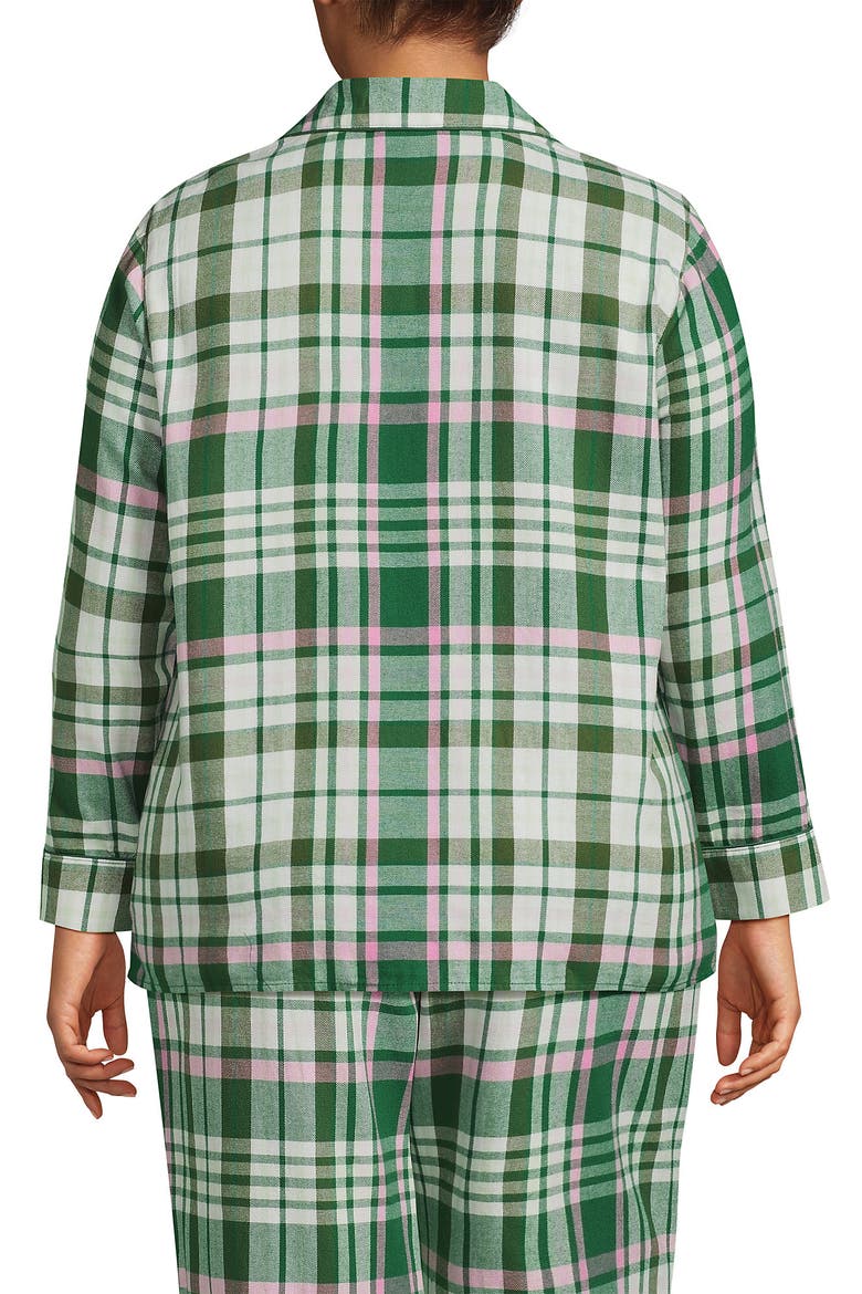 Long Sleeve Print Flannel Pajama Top, Alternate, color, Light Emerald/Pink Plaid