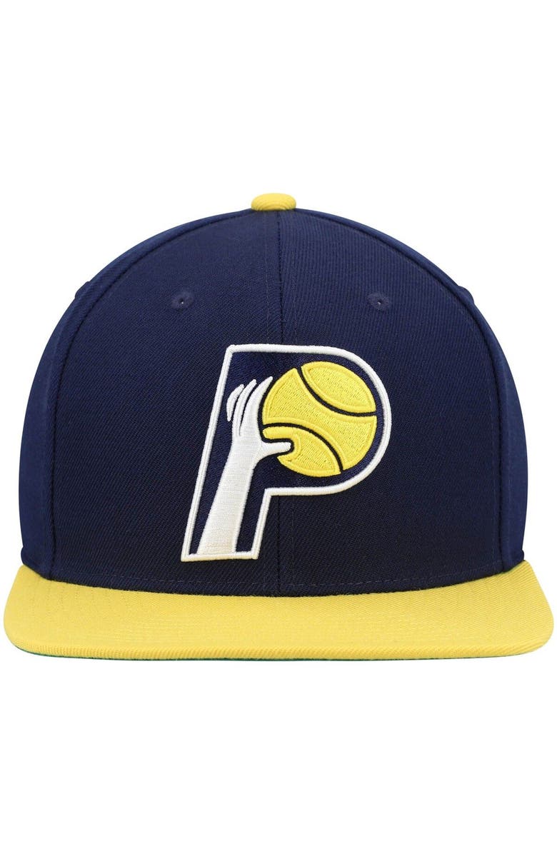 Mitchell & Ness Men's Mitchell & Ness Navy/Gold Indiana Pacers Hardwood Classics Team Two-Tone 2.0 Snapback Hat, Alternate, color,