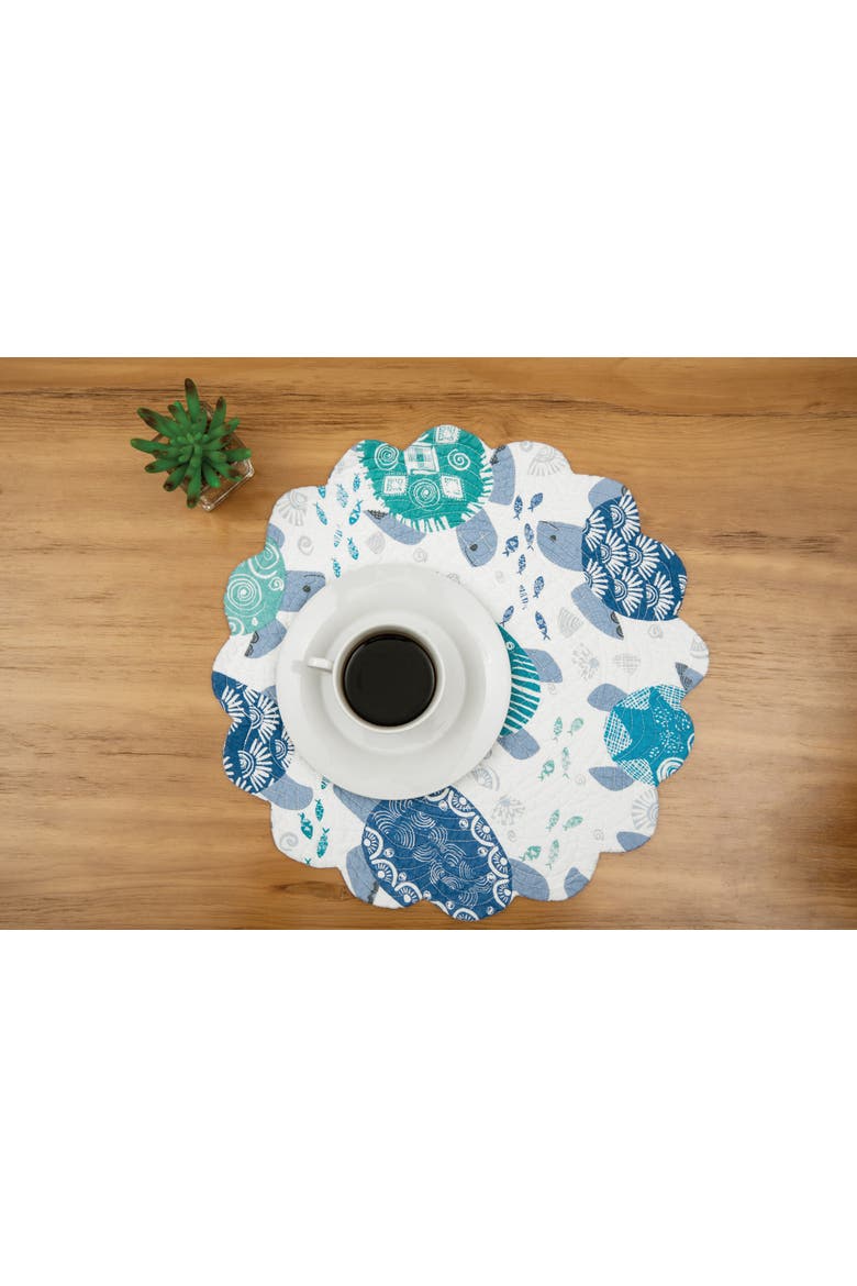 Turtle Bay Round Quilted Cotton Placemats Set of 6, 17", Alternate, color, Blue