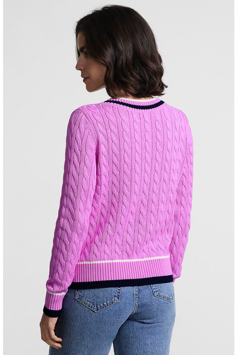 Drifter Cable V-neck Sweater, Alternate, color, Aster Pink Tipping