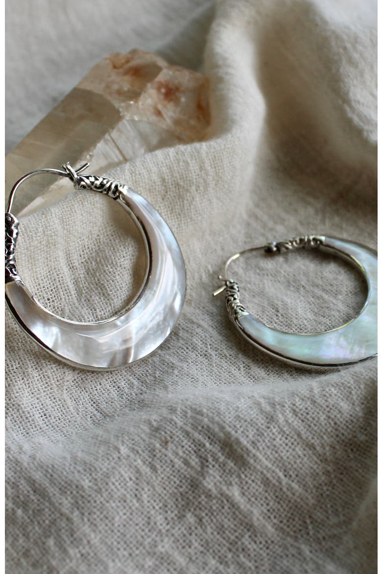Mother Pearl Hoops, Main, color, Silver