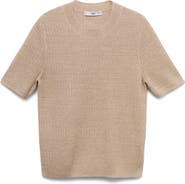 MANGO Short Sleeve Metallic Crewneck Sweater