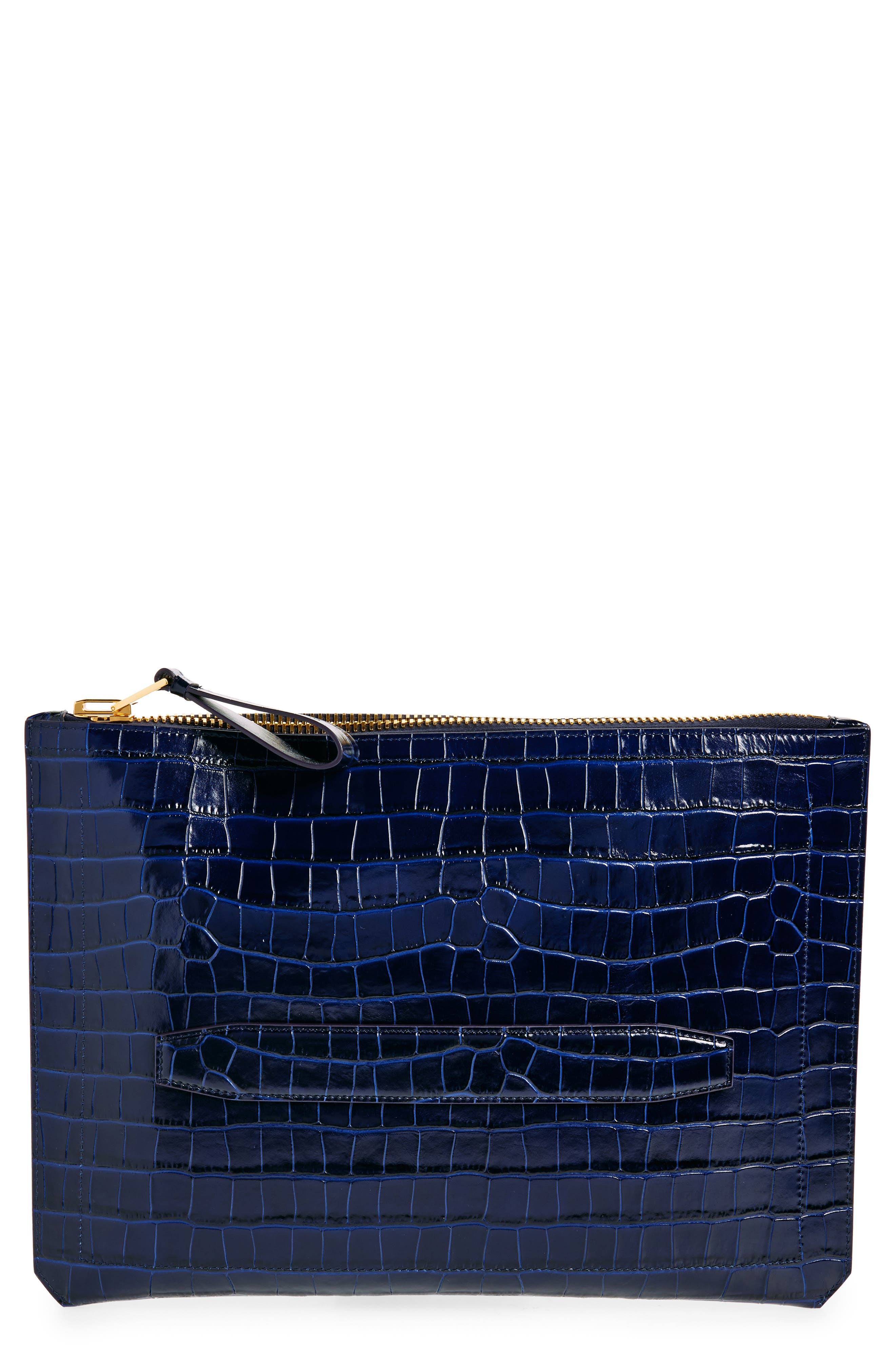 TOM FORD Buckley Croc Embossed Leather Portfolio Clutch, Main, color, 