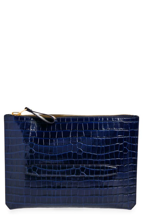 Buckley Croc Embossed Leather Portfolio Clutch