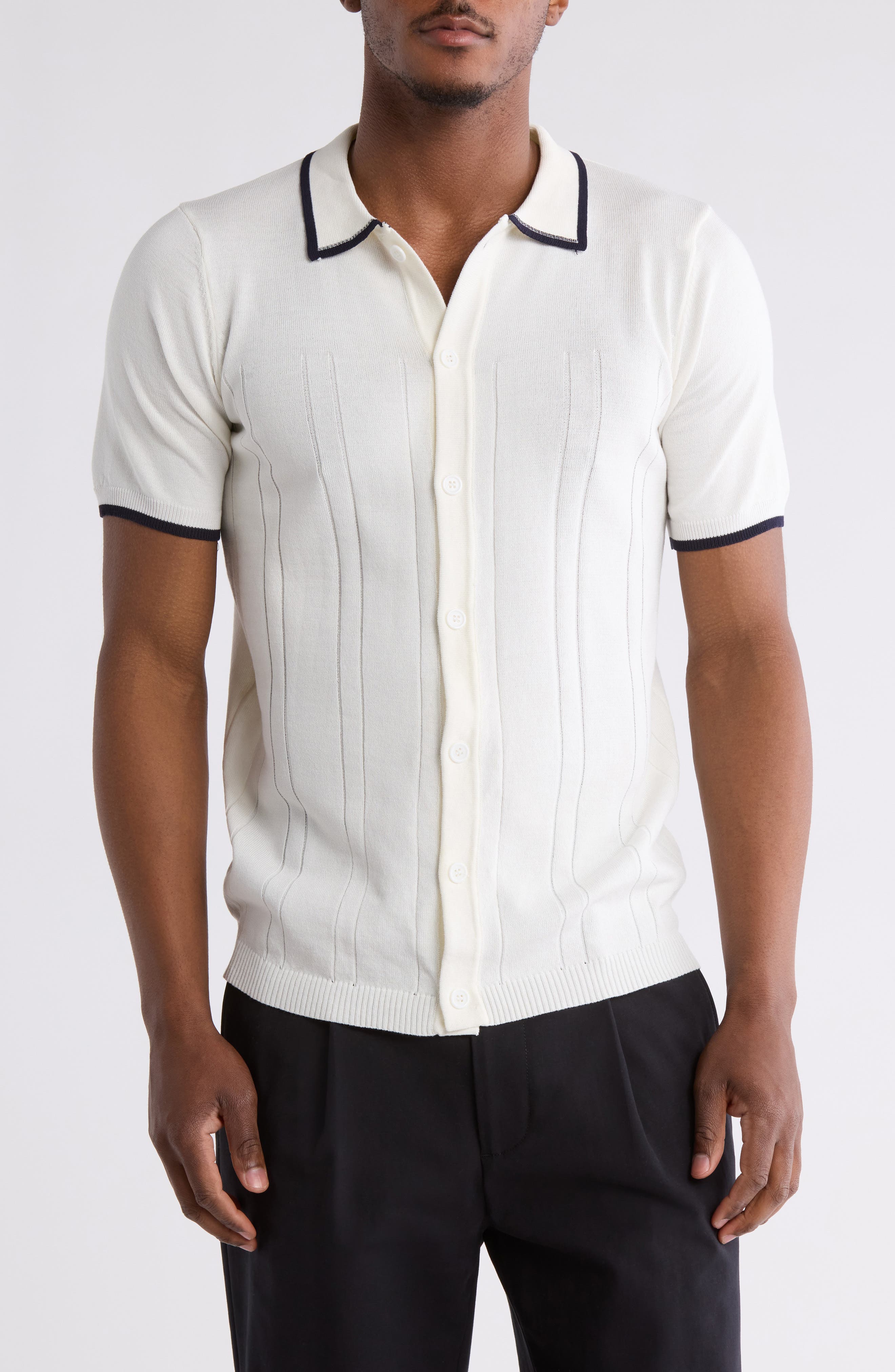 T.R. PREMIUM Short Sleeve Slim Fit Buttoned Sweater