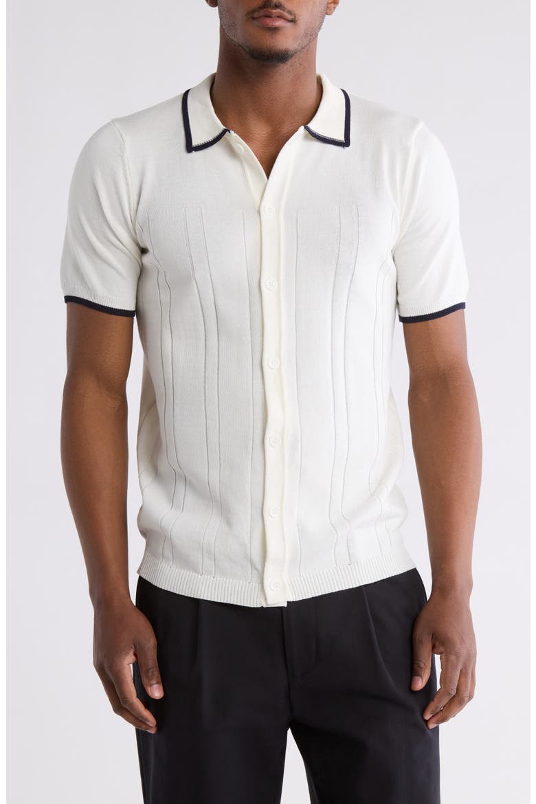 Short Sleeve Slim Fit Buttoned Sweater, Main, color, CREAM