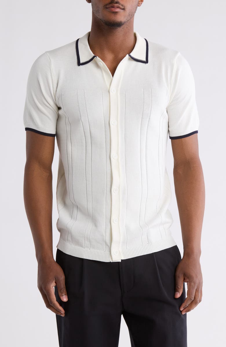 T.R. PREMIUM Short Sleeve Slim Fit Buttoned Sweater, Main, color, Cream