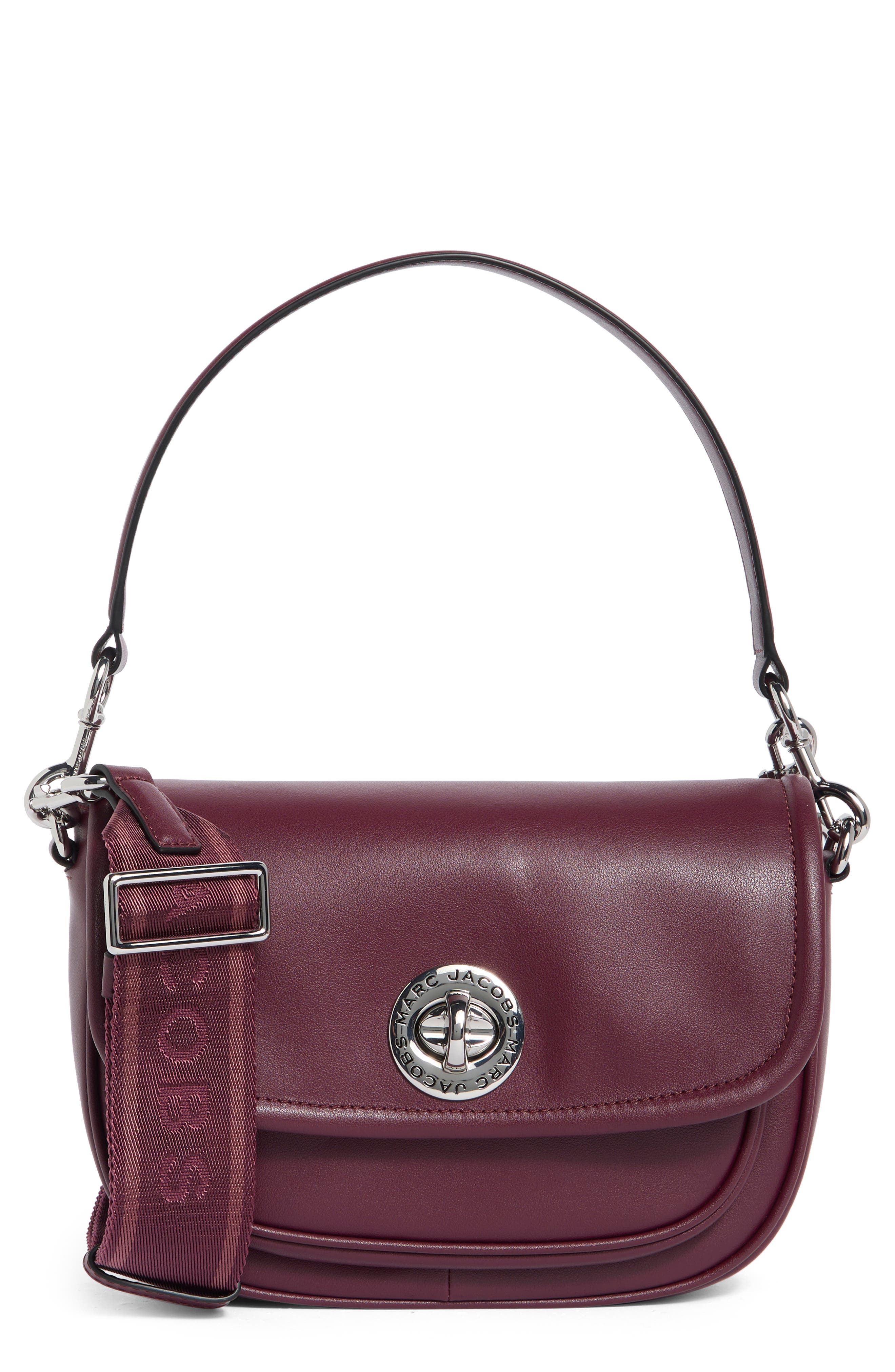 Leather Saddle Bag, Main, color, DARK PLUM
