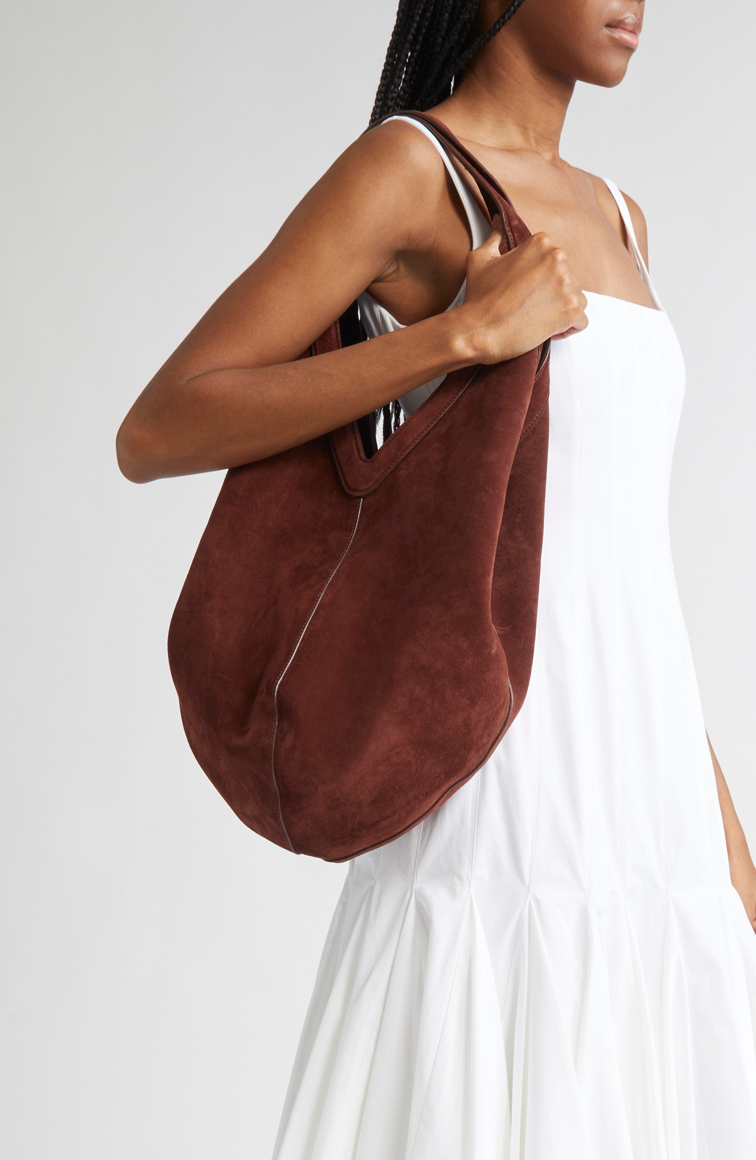 Mansur Gavriel Soft M Suede Hobo Bag, Alternate, color, Chocolate