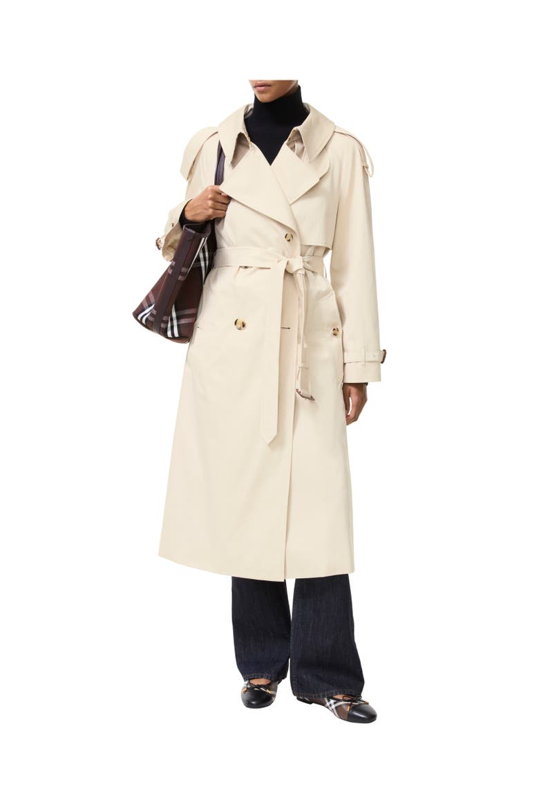 Long Gabardine Fitzrovia Trench Coat, Alternate, color, Stone beige