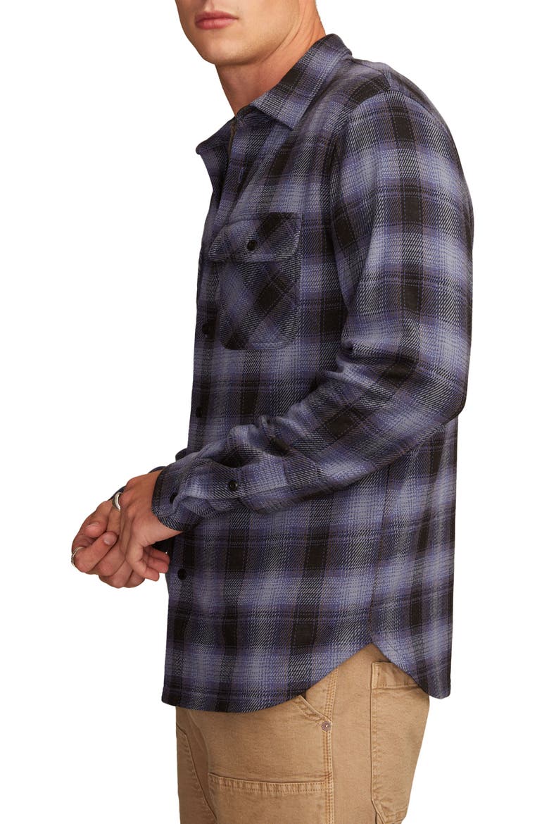 Soft Knit Jersey Plaid Button-Up Shirt, Alternate, color, NAVY MULTI