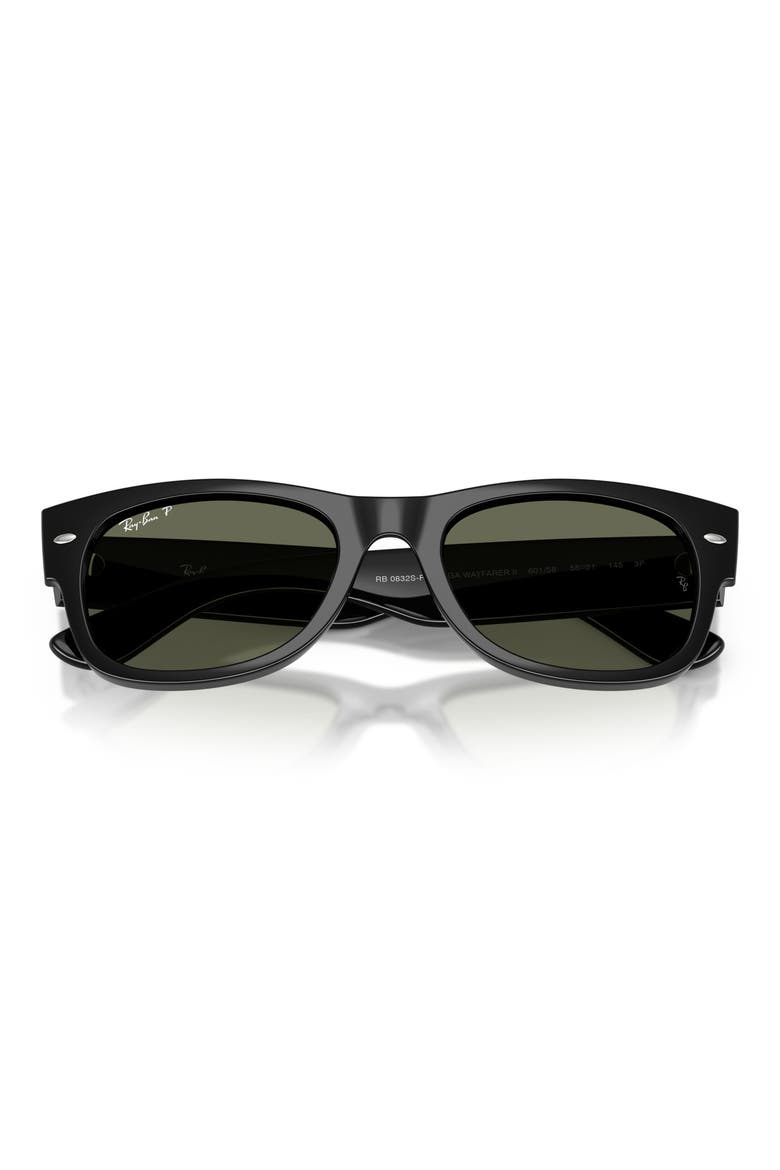 Mega Wayfarer 55mm Polarized Square Sunglasses, Alternate, color, BLACK / GREEN POLAR