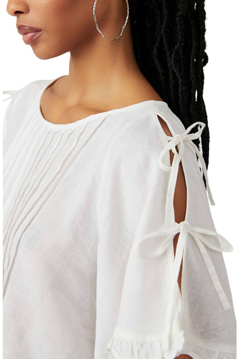 Lillia Pintuck Crop Linen Blend Top, Alternate, color, WHITE