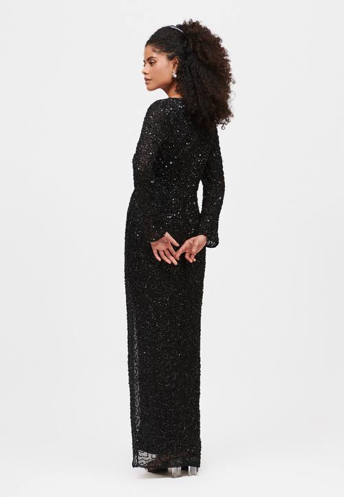 Beauut Embellished Sequin Beaded Maxi Gown In Black