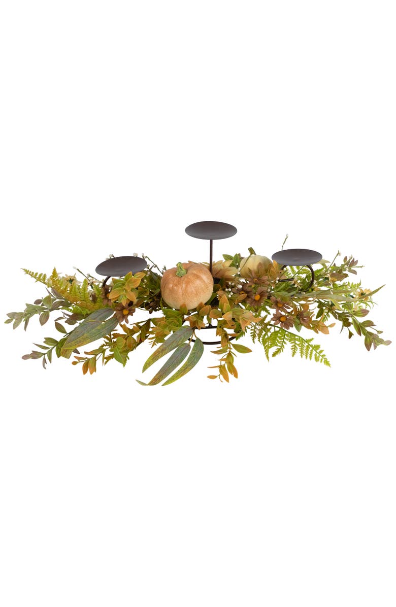 Northlight Sunflowers and Pumpkins Fall Harvest Triple Pillar Candleholder - 28", Alternate, color, Green