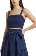 Change of Scenery Ilyssa Eyelet Embroidered Square Neck Smocked Crop Top