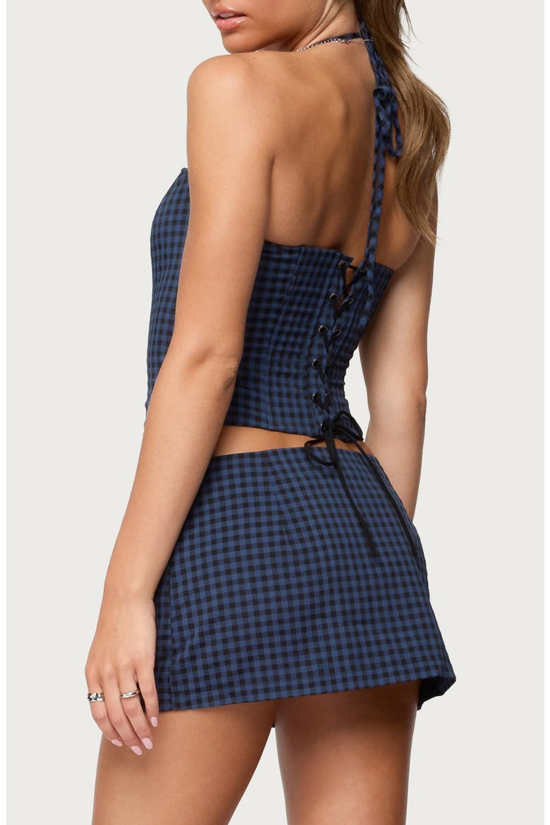 Winsley Gingham Halter Corset Top, Alternate, color, BLUE-AND-BLACK
