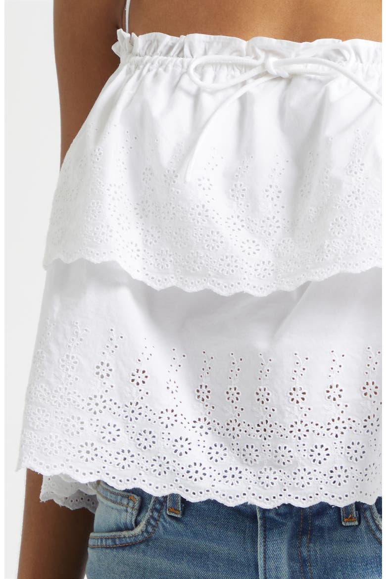 Oseanna Tiered Embroidered Cotton Top, Alternate, color, WHITE