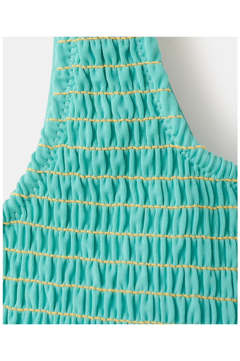 Asymmetric Smocked Two-Piece Swimsuit, Alternate, color, TURQUOISE