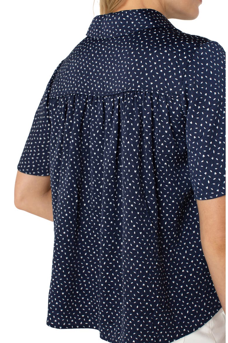 Print Short Sleeve Button-Up Shirt, Alternate, color, NAVY WHITE DITSY