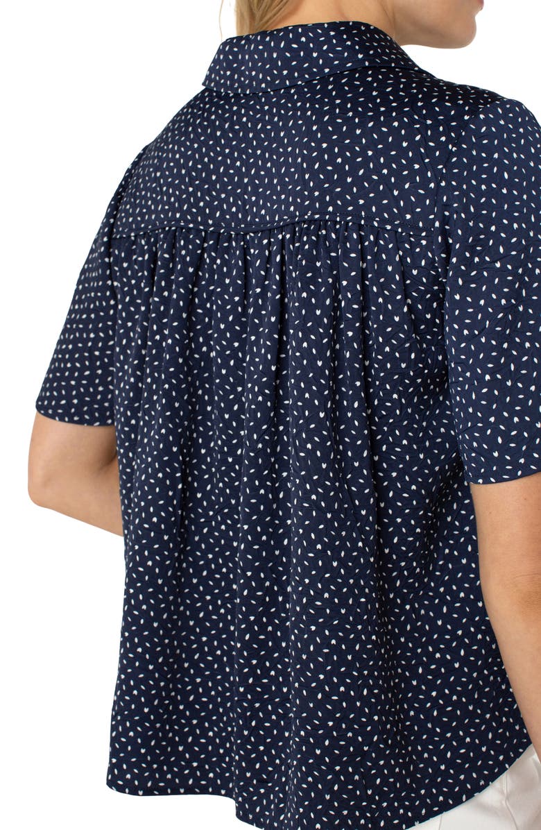 Liverpool Los Angeles Print Short Sleeve Button-Up Shirt, Alternate, color, Navy White Ditsy