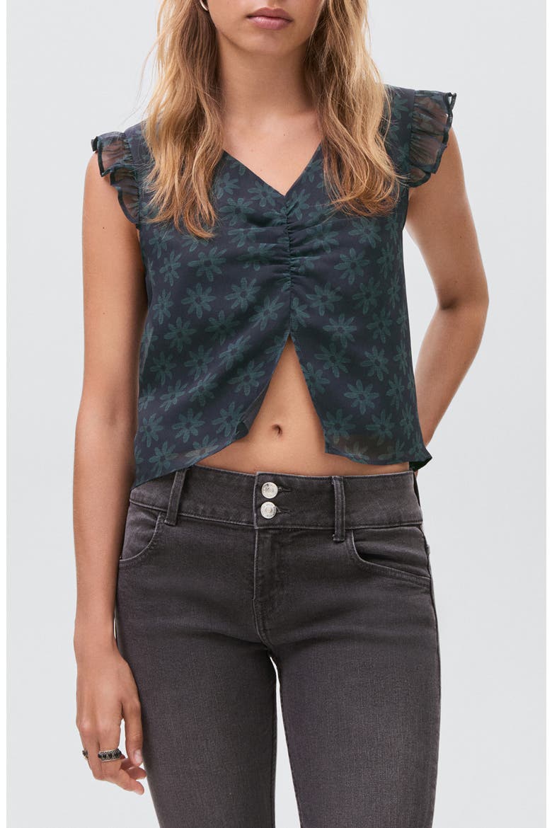 Ruched Floral Top, Main, color, NAVY MULTI