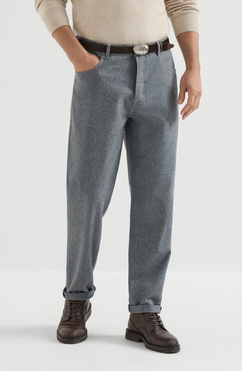 Virgin wool flannel five-pocket trousers