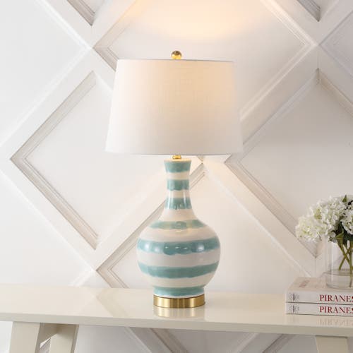 Jonathan Y Tucker 30.5" Ceramic/metal Led Table Lamp In Green/white