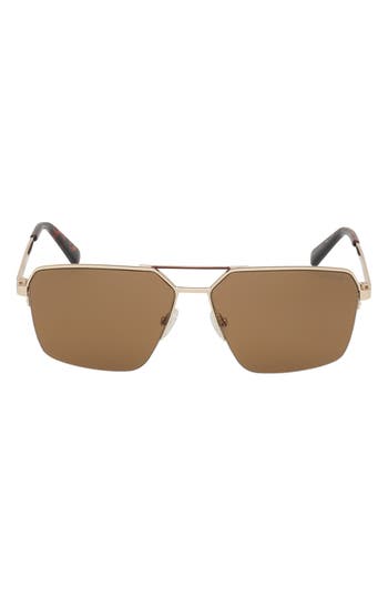 Shop Guess 59mm Navigator Sunglasses In Gold/brown