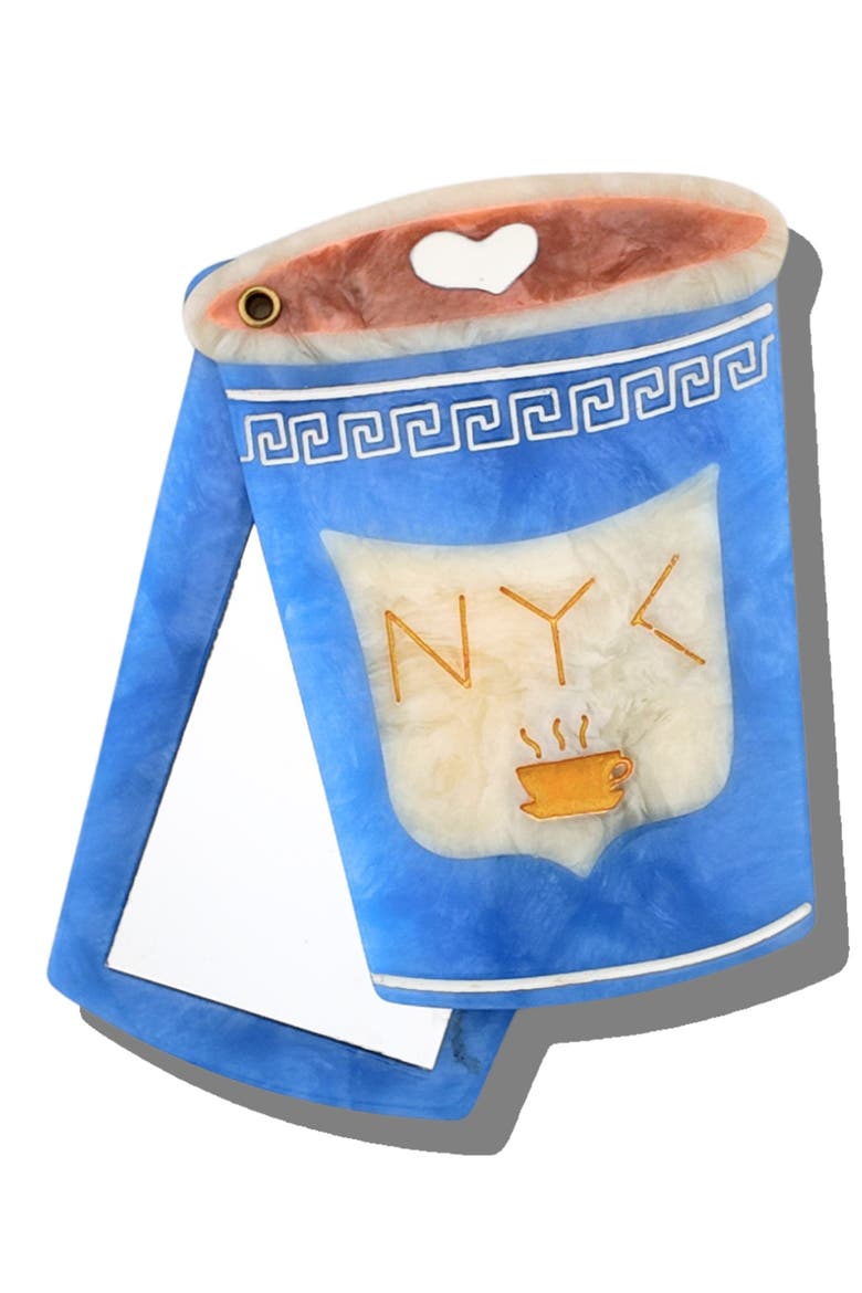 NYC Coffee Cup Compact Mirror, Main, color, BLUE