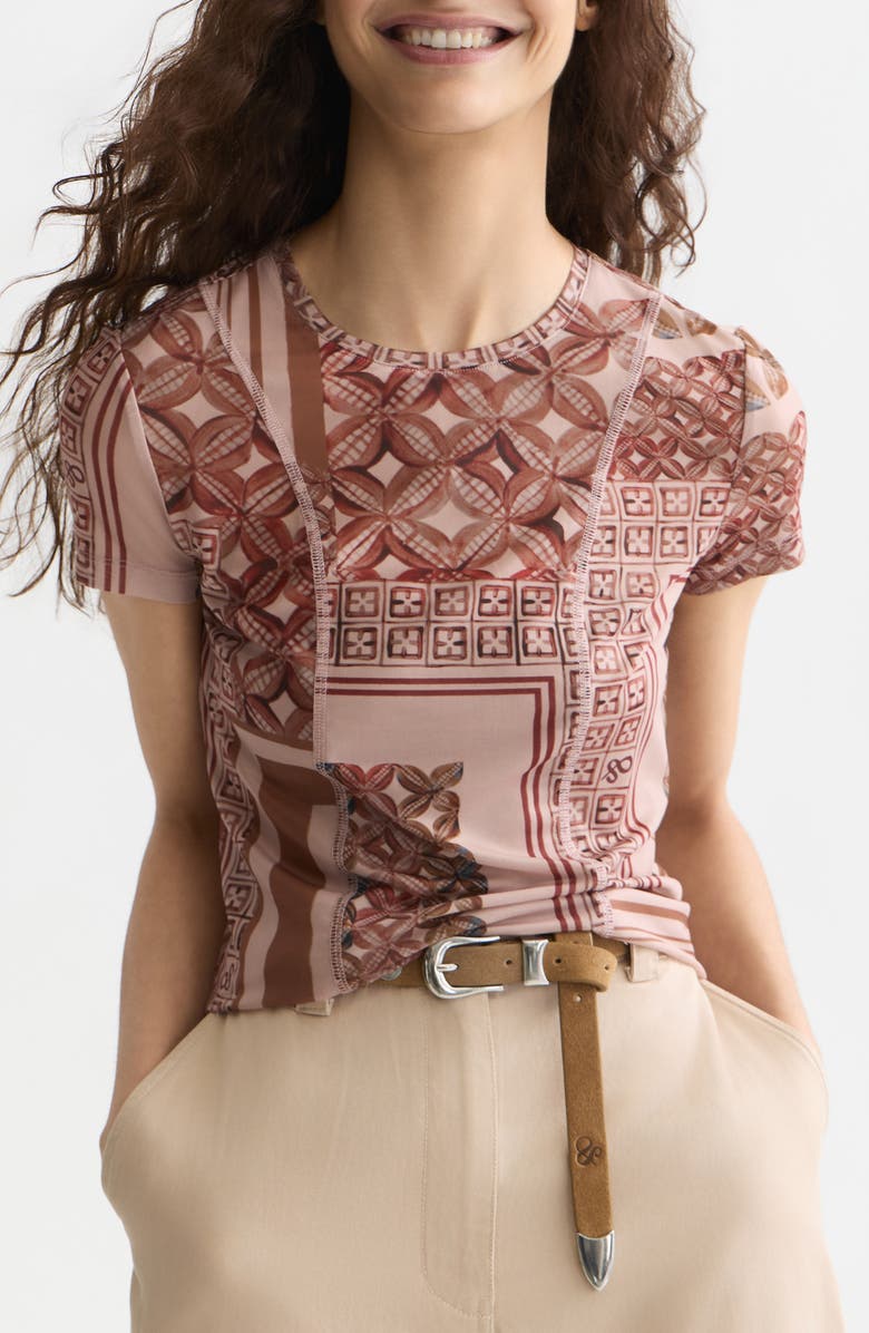 Scotch & Soda Slim Fit Printed Mesh T-Shirt, Main, color, Tiles Foulard Rosedust