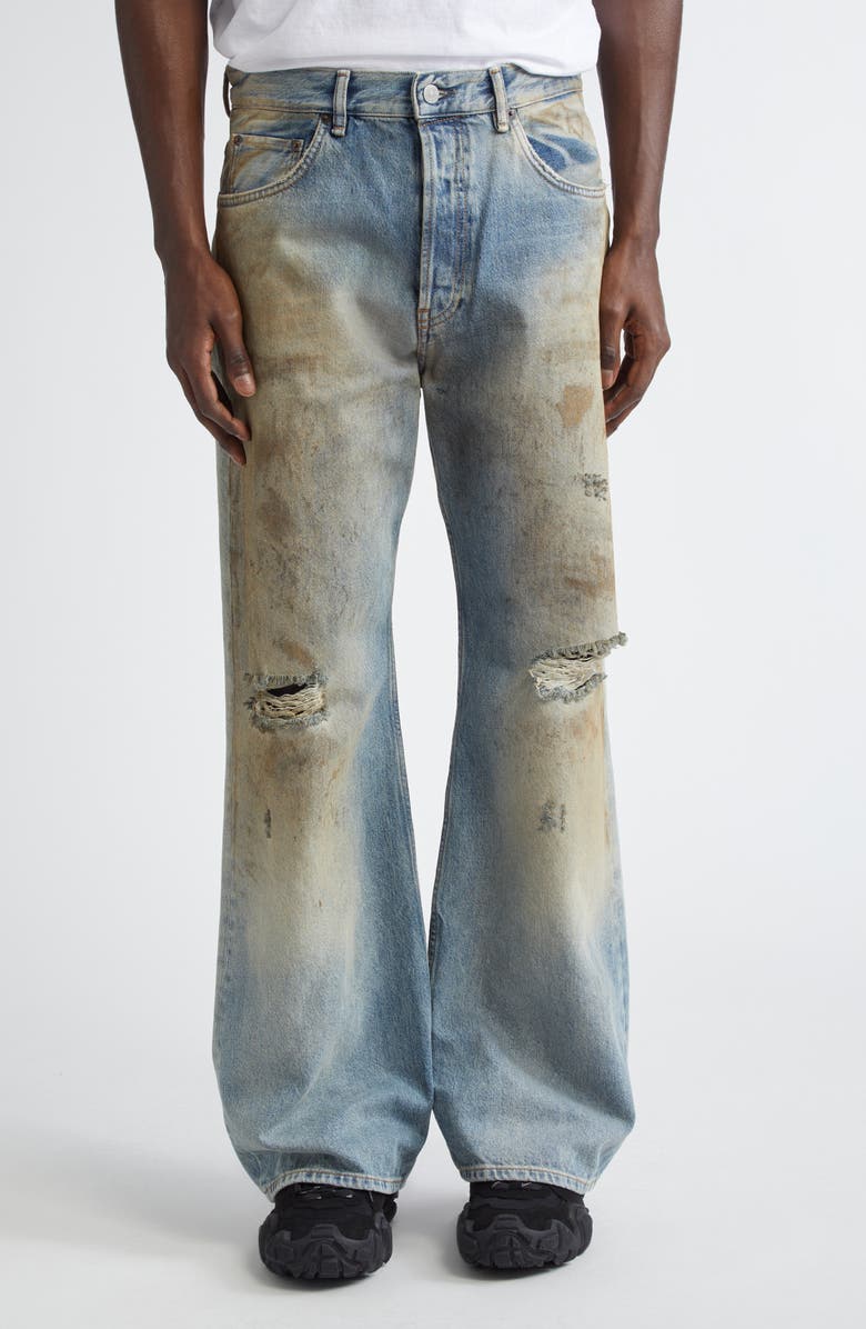 Acne Studios 2021 Penicillin Distressed Loose Fit Wide Leg Jeans, Main, color, Mid Blue