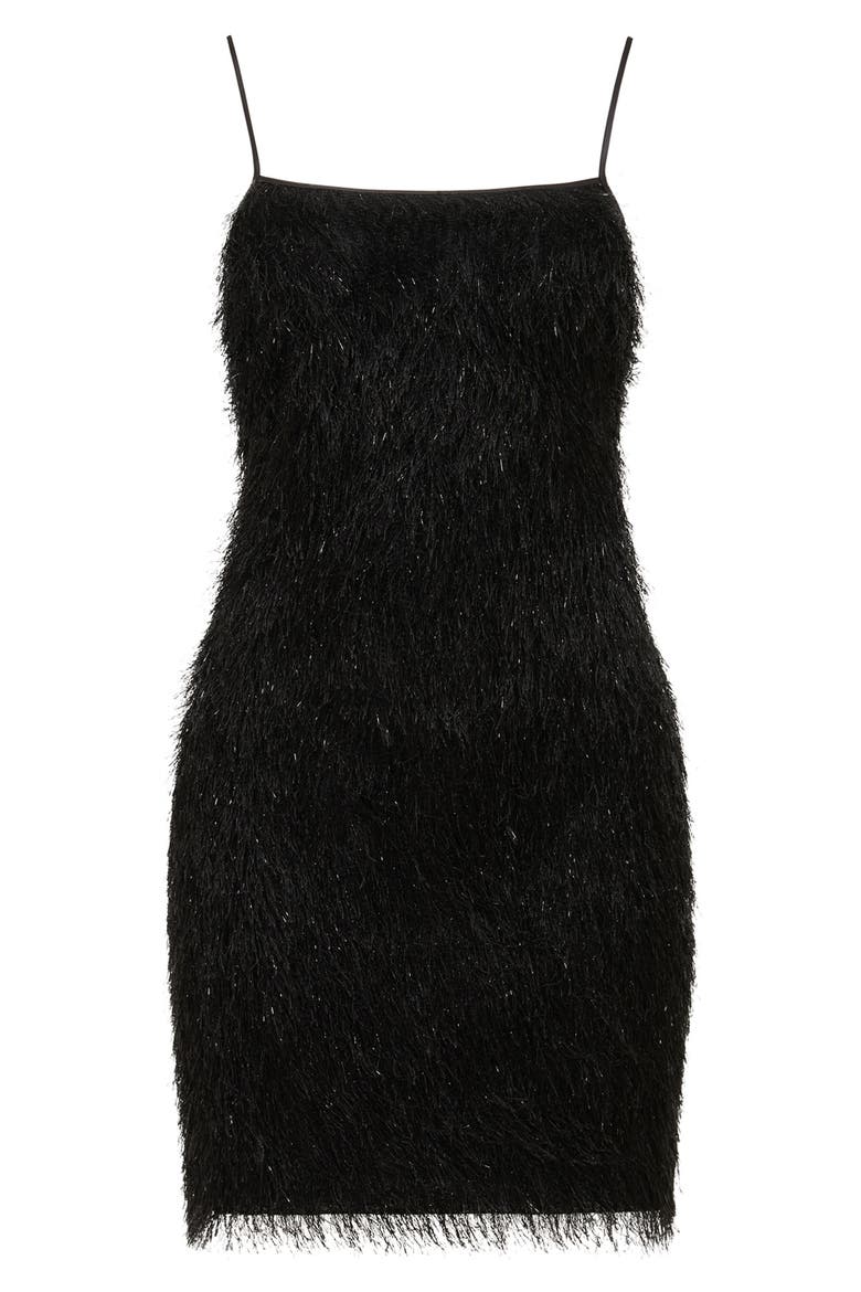 Textured Fringe Minidress, Alternate, color, BLACK
