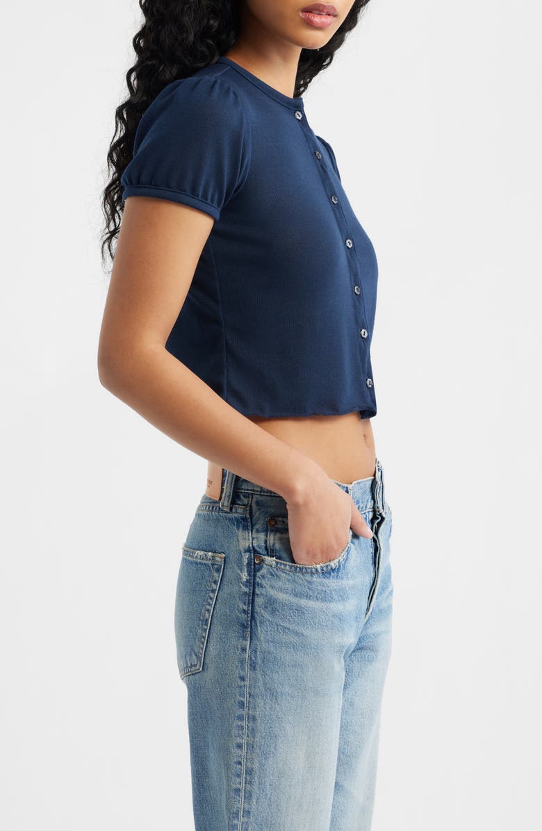 Bella Venice The Boni Short Sleeve Button-Up Top, Alternate, color, Navy