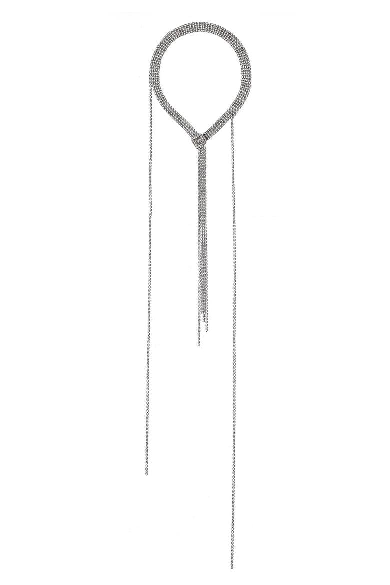 G Clasp Crystal Y-Necklace, Main, color, SILVER
