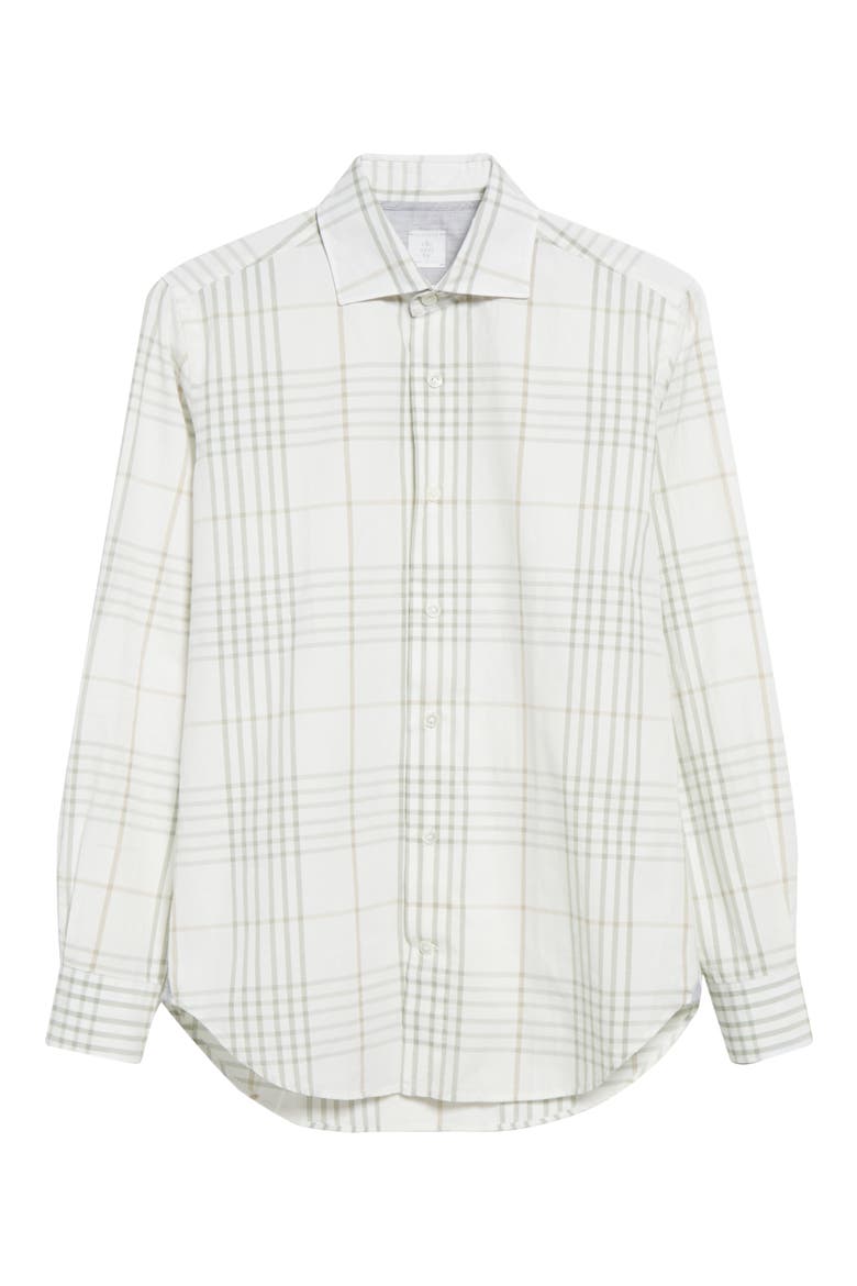 Check Cotton & Linen Button-Up Shirt, Alternate, color, WHITE AND GREEN