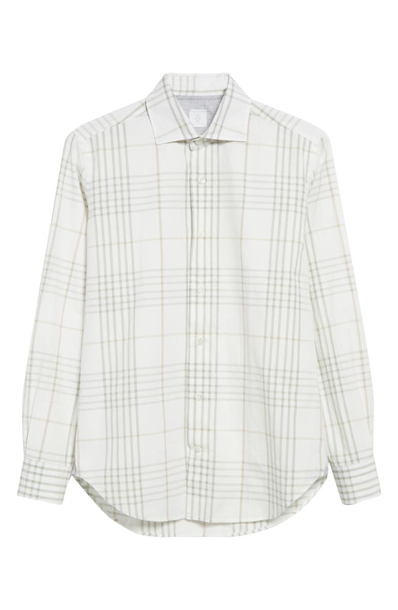 Eleventy Check Cotton & Linen Button-Up Shirt, Alternate, color,