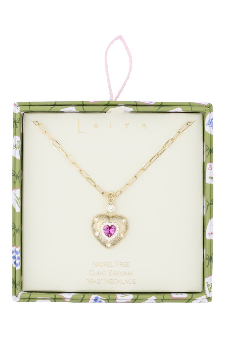 Puffy Heart Pendant Necklace, Main, color, PINK- GOLD