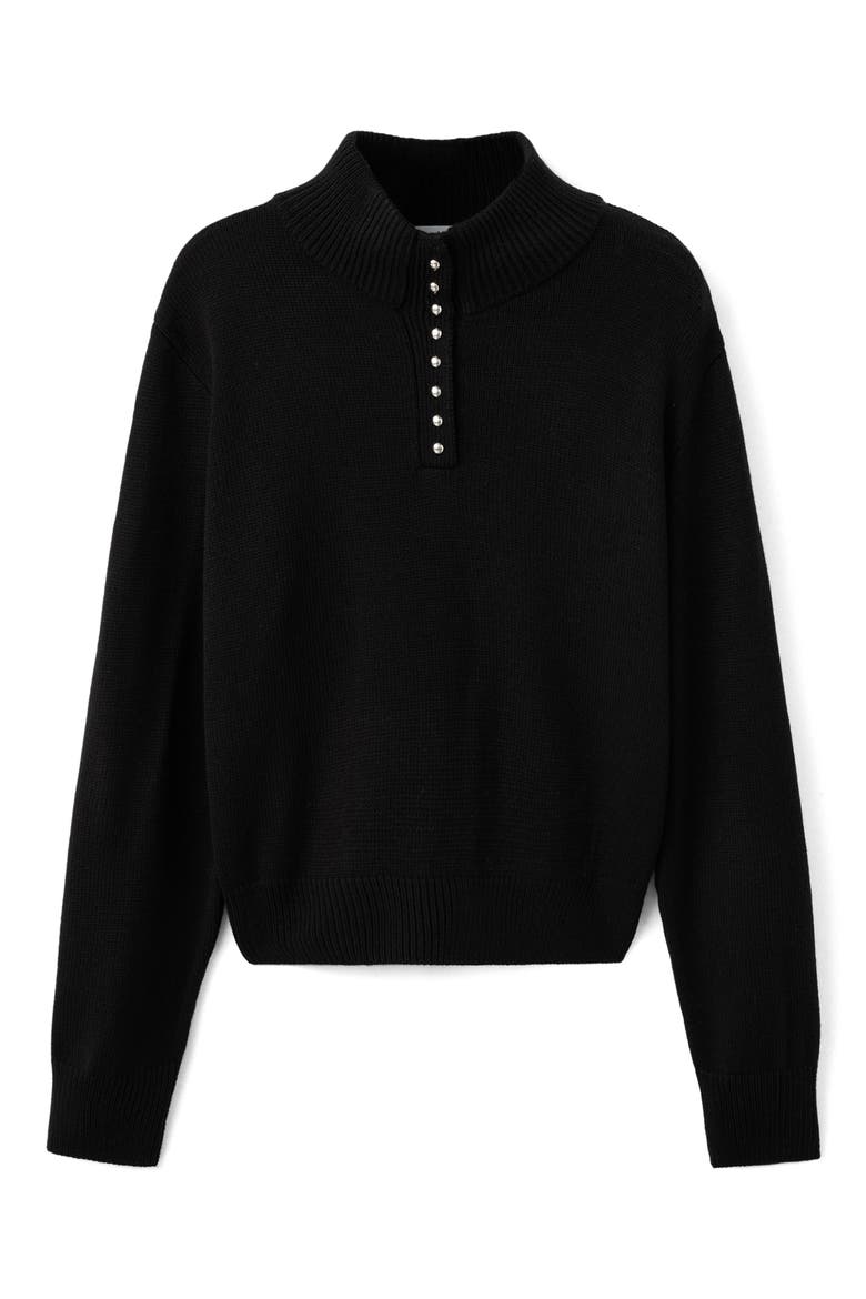 Perkins Half Placket Sweater, Main, color, BLACK