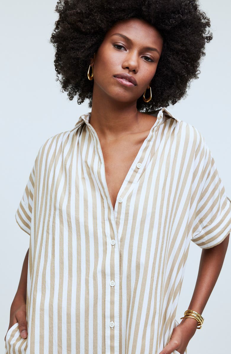 Madewell Collared Button Front Mini Shirtdress, Alternate, color, Seed Khaki