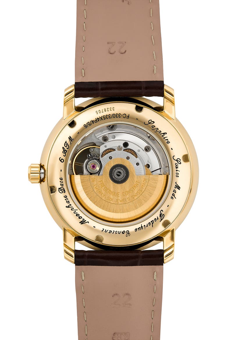 Classics Heartbeat Moon Phase Leather Strap Watch, 40mm, Alternate, color, GOLD-TONE