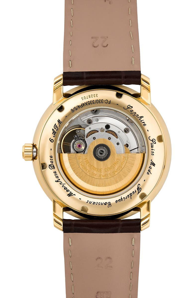 FREDERIQUE CONSTANT Classics Heartbeat Moon Phase Leather Strap Watch, 40mm, Alternate, color, Gold-Tone