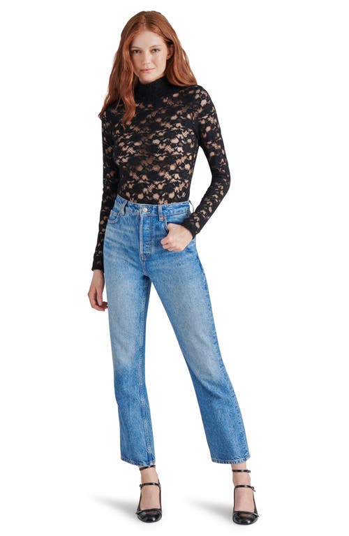 Steve Madden Cassi Lace Long Sleeve Bodysuit In Black