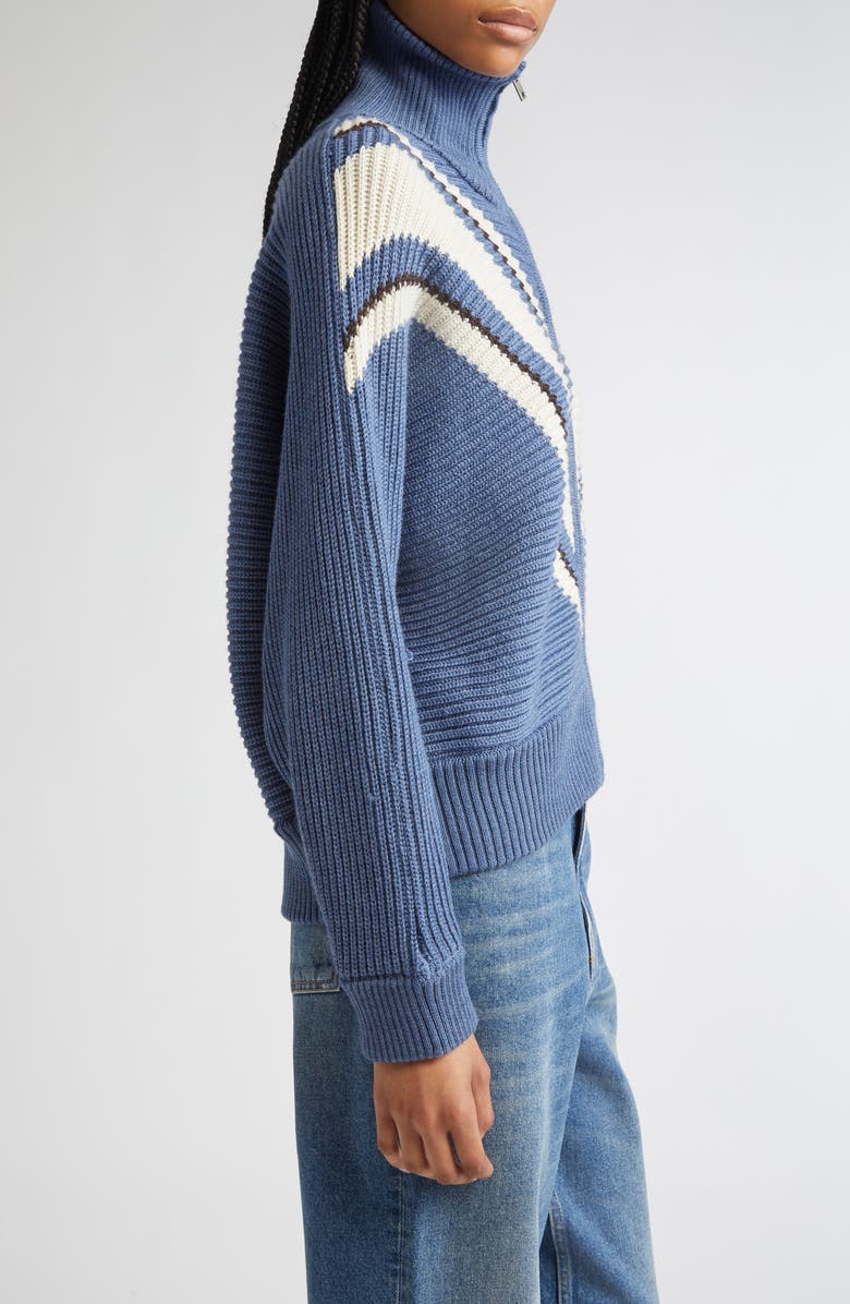 Golden Goose Journey Odilia Chevron Stripe Virgin Wool Zip Cardigan, Alternate, color, Dutch Blue/ Natural White