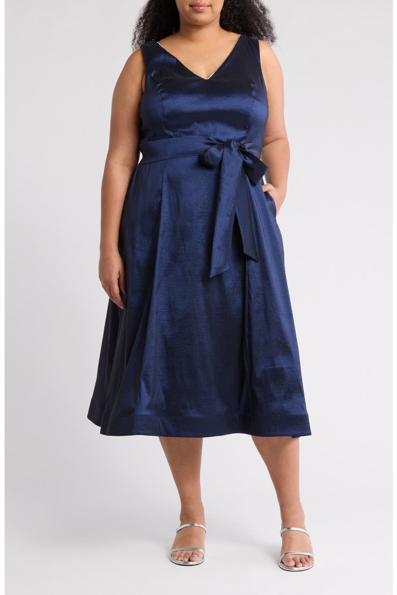 V-Neck Midi Dress, Main, color, NAVY