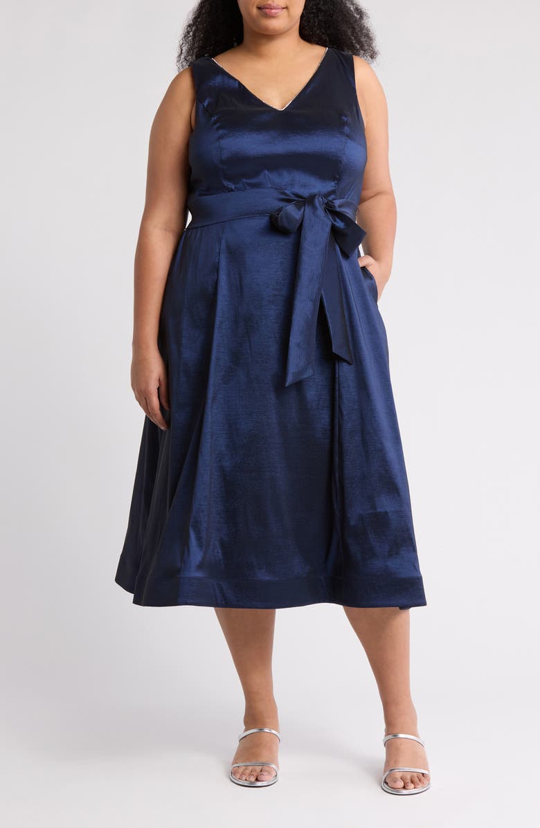 Marina V-Neck Midi Dress, Main, color, Navy
